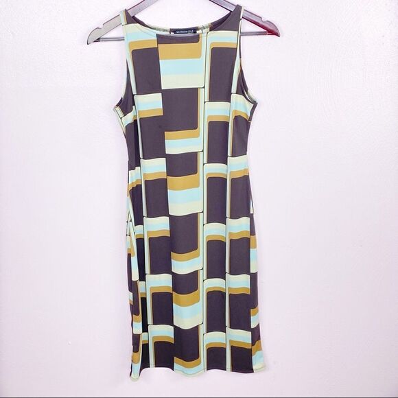Kenneth Cole Retro Print Sleeveless Sheath Dress Brown Multi Small - Picture 7 of 11